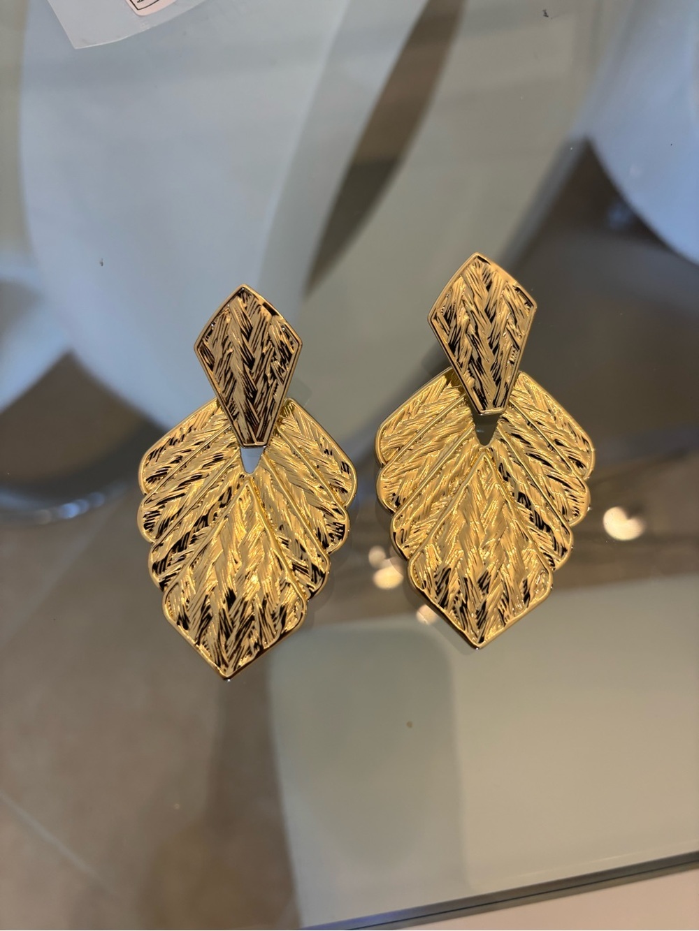 Gold Leaf Motif Drop Earrings - Women's Fashion Jewelry